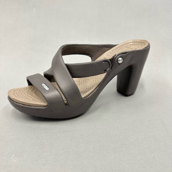 CROCS Cyprus IV Heel Brown Mushroom Brown Sandals Rubber Jelly Womens Size 10 - Picture 1 of 14